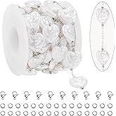 KYUNHOO 9.8 Feet Thin Paperclip Links Silver Stainless Steel Jewelry Chain on Spool Heart Necklace Imitation Pearl Chains for Making Crafts Finding Jewelry Supplies