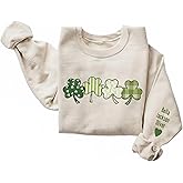 Evamall Custom Retro Shamrock Sweatshirt, Womens Shenanigans Sweatshirt, Personalized Cute St Patricks Day Sweater, Customized Lucky Shirt, Irish Hoodie, Four Leaf Clover 3