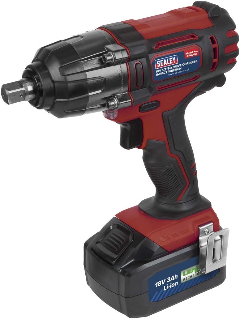 Sealey 18V 1/2 Inch Sq Drive Cordless Impact Wrench Red 400Nm