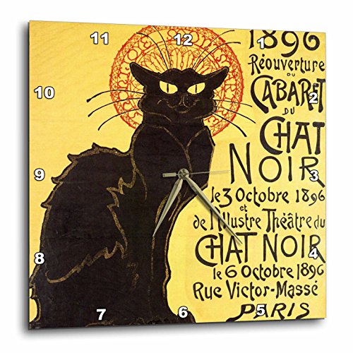 Vintage French Chat Noir Black Cat Art Wall Clock