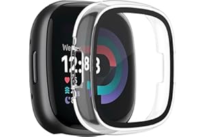 Tobfit for Fitbit Versa 4 Fitbit Sense 2 Hard PC Case Built in Tempered Glass Screen Protector, Durable Ultra-Thin Scratch Resistant Protective Cover for Fitbit Sense 2/Versa 4, Transparent