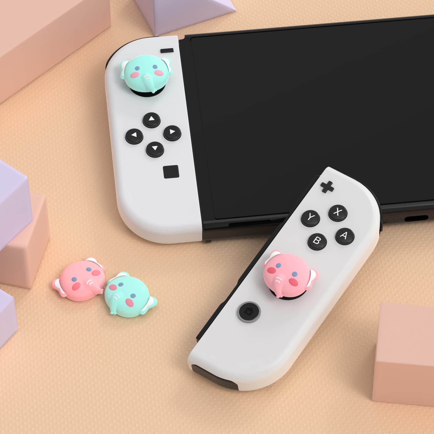 PlayVital Joystick Caps for Nintendo Switch, Thumbstick Caps for Switch Lite, Analog Cover for Switch OLED Joycon Thumb Grip Caps for Switch & Switch Lite & Switch OLED - Chubby Elephant