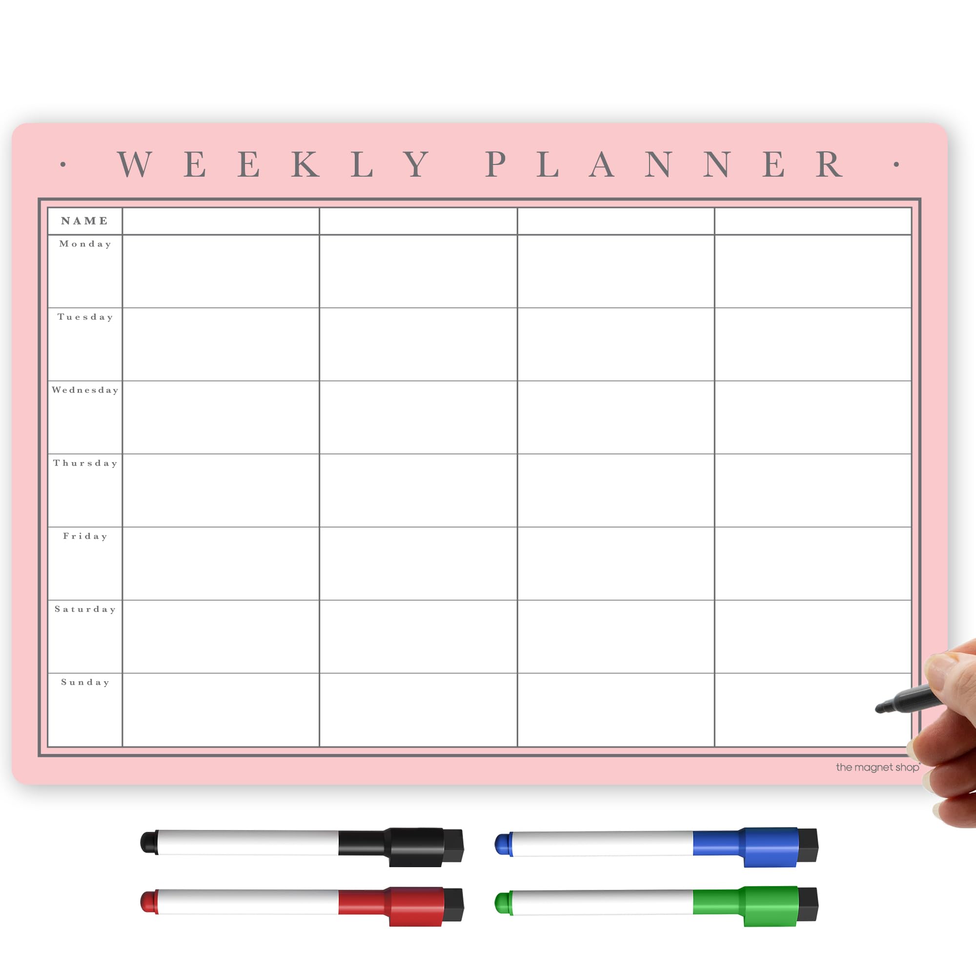 The Magnet Shop A4 Magnetic Weekly Planner and Organiser – Fully Customisable Whiteboard for Family or Business Tasks and Meal Planning - with 4 Free Magnetic Dry Wipe Pen (Blush, A4)
