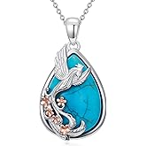 Reaii Turquoise Phoenix Necklace for Women 925 Sterling Silver Phoenix Pendant Necklace Western Turquoise Jewelry Gift for Mom Wife