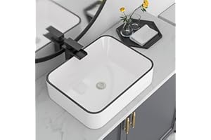 Lofeyo 19"x15" Vessel Sink Rectangule Bowl Sinks for Bathrooms White Vessel Sink Above Counter Rectangular Ceramic Vessel Bathroom Sink Porcelain Lavatory Vanity Sink Basin