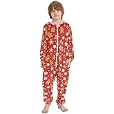 Aslsiy Christmas Jumpsuit Pajamas One-Piece Pajama Set Zip Up Hooded Sleepwear 5-14Y