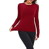 Tfovorlein Womens Long Sleeve Thermal Tops Ladies Fleece Lined Baselayer Undershirt for Winter Cold Weather with Thumb Holes