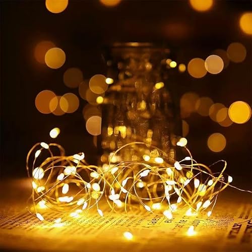 HHMTAKA Fairy Lights Battery Operated 5m 50 LEDs Christmas String Light for Bedroom, Waterproof Cooper Wire Light for Indoor Outdoor Outside Bottle Tree Decorations (Warm White)