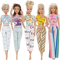 BJDBUS 5 Sets Handmade Fashion Outfit Daily Wear Casual Shirt Vest Blouse Pants Accessories for 11.5 Inch Girl Doll Clothes