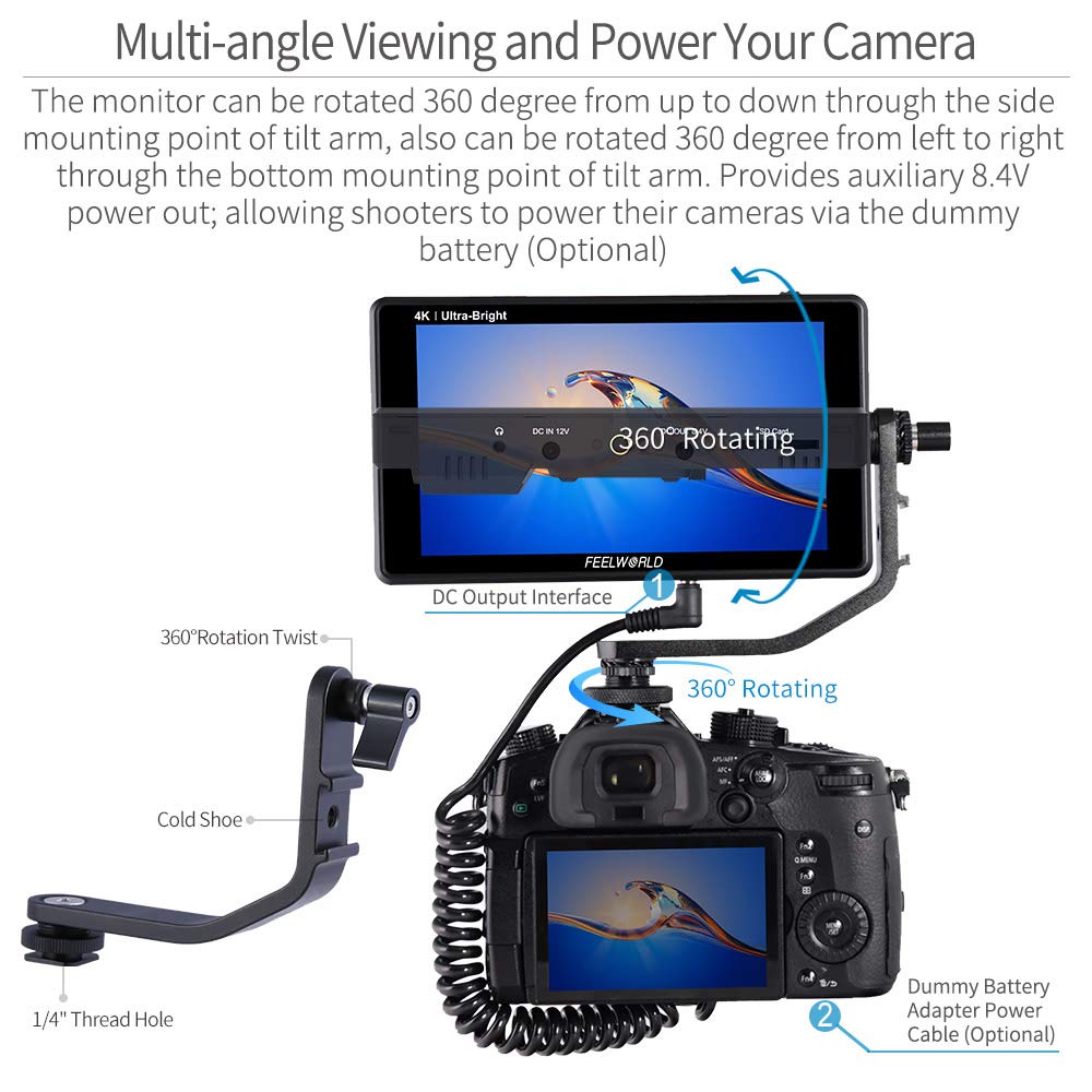 FEELWORLD LUT6 6 Inch 2600nits HDR 3D LUT Touch Screen DSLR Camera Field Monitor with Waveform VectorScope Histogram 4K HDMI Input Output 1920X1080