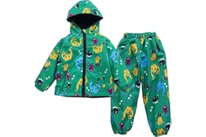 LZH Toddler Boys Girls Raincoat Waterproof Hooded Jacket Dinosaur Coat+Pants Suit