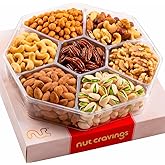 NUT CRAVINGS - Valentines Day Mixed Nuts Gift Basket in Red Gold Box (7 Assortments, 1 LB) Treats for Adults, Food Arrangement, Healthy Snack Care Package, Kosher