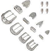 DICOSMETIC 4 Sets Belt Buckle Sets Western Cowboy Buckle Alloy Engraved Silver Buckles Replacement Cowboy Rodeo Belt Hand Polished Buckles Set for Men Women DIY Craft