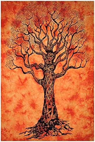 AUNERCART Orange Tree of Life Tapestry Good Luck Quality Home Decor Dorms Psychedelic Hippie Contemporary Canvas Wall Hanging Art The Ultimate Bohemian Tapestry Decor
