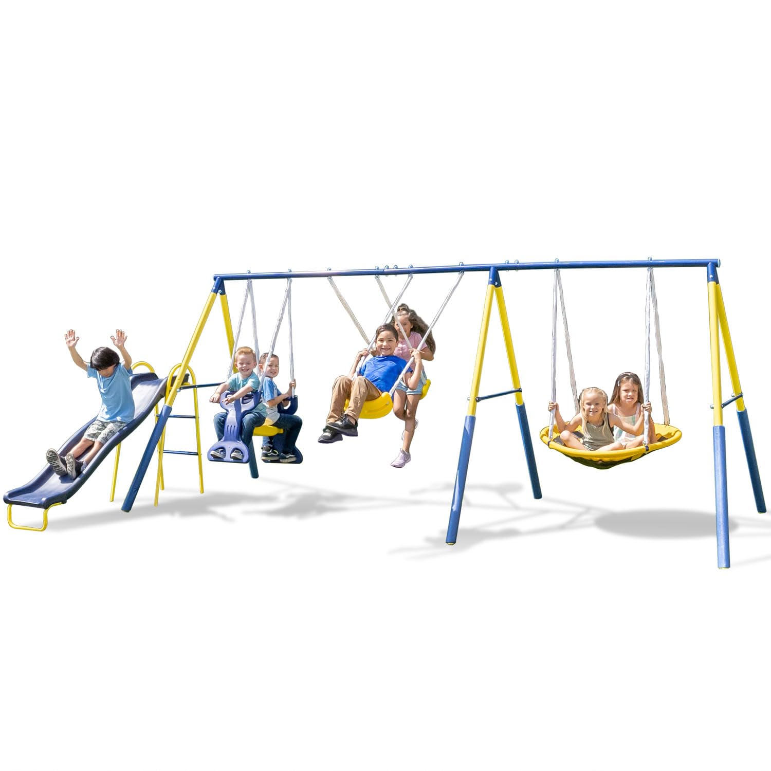 thumbnail image 2 of Sportspower Super 9 Metal Teeter Totter With 2 Kids' Glide Ride Roman Glider Standing Swing Set 2 of 11