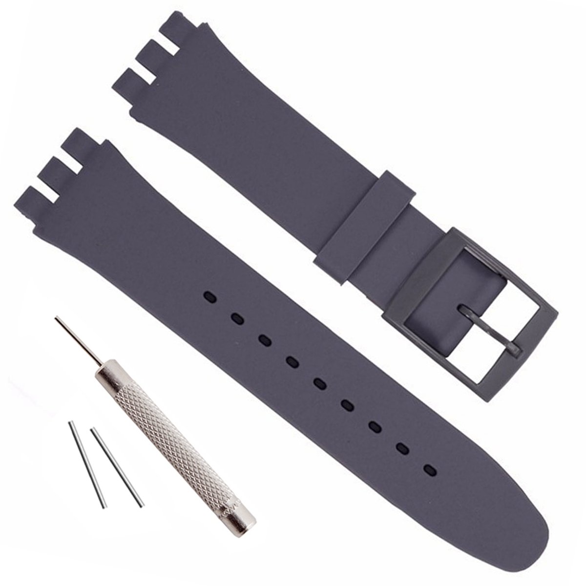Photo 1 of GreenOlive Replacement Waterproof Silicone Rubber Watch Strap Watch Band for Swatch (17mm 19mm 20mm) (19mm, Darkgray)
