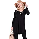 Popana Long Sleeve Tunic Tops for Women, Loose Fit Dressy Long Tops to Wear with Leggings, Soft Stretchy Tunic Top