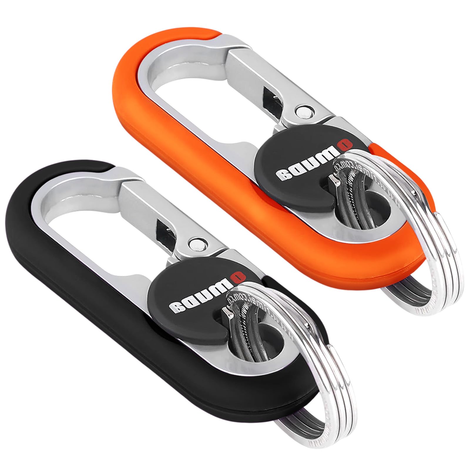 Bakiauli 2 Pieces Keyring Clip, Stainless Steel Keychain Car with 4 Key Ring, Mini Outdoor Key Chain Portable Key Carabiner