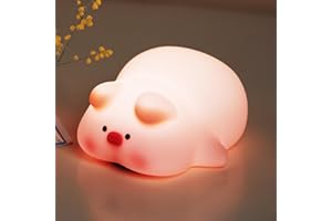 VTIGER Pink Pig Night Light, LED Squishy Cute Lamp,Night Light for Kids,Silicone Pig Light, Dimmable Girls Baby Bedroom Nightlight, Rechargeable Piggy Touch Lamp for Breastfeeding Nursery Decor