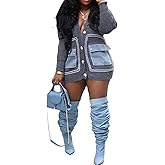 Vaceky Womens Cardigan Sweaters with Denim Pockets Oversized Button Down Open Front Chunky Sweater