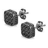 14k Gold Plated 5A+ Cubic Zirconia Iced Out Square Earrings Hip Hop Push Back CZ Stud Earrings for Men Women