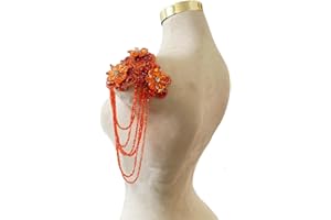 Jpumley.pksn Handmade 3D Three-Dimensional Flower Rhinestones Applique Sewing Crystal Fringe Beads Sequins Patches Accessory for Wedding Dresses DIY Decorative 6X10inches 1PCS/Bag (Orange)