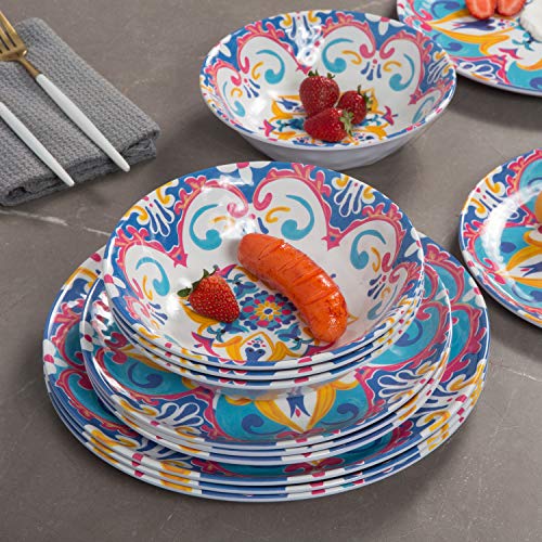 Melamine Dinnerware Set, 12pcs Melamine Dinner Plates and Bowls set