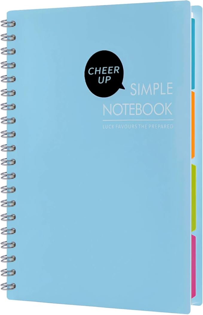CheerUp Spiral Notebook, 4 Subject with Dividers, B5 10" x 7", 240