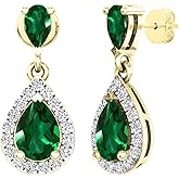 Dazzlingrock Collection 18K 7X5mm Each Pear Lab Created Gemstone & Round Natural Diamond Women Teardrop Dangling Drop Earrings, Yellow Real Solid Gold