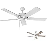 Hinkley Metro 52" Indoor White Ceiling Fan No Light, Traditional Style, Reversible Wooden Fan Blades, Chalk White and Weather