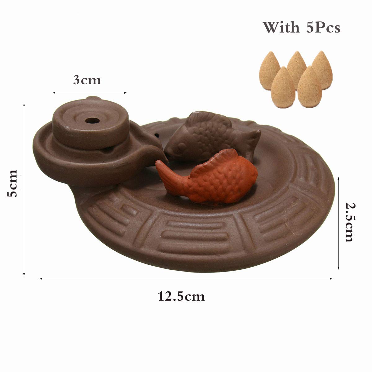 Jeteven Ceramic Fish Backflow Incense Burner, Incense Cones Sticks Holder, Ideal for Yoga Room, Home Decoration & Handicraft Gift