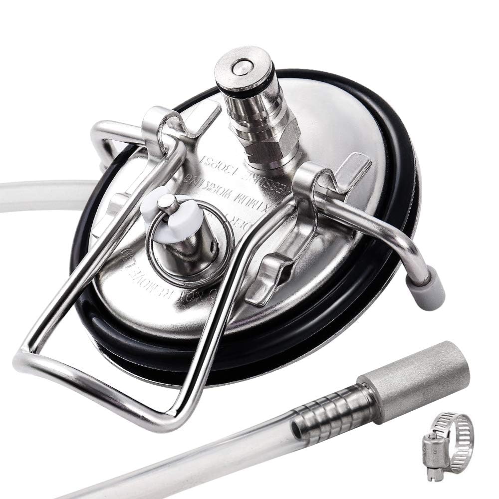 FERRODAY Carbonation Keg Lid for Corny Keg Lid Carbonation Stone Beer Force Carbonation Keg Lid Diffusion Stone Carbonating Keg Lid Carbonator Stainless Steel 304 Keg Lid for Cornelius Keg - 20" Tube