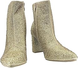 Women Rhinestone Block Chunky Heel Ankle Bootie
