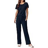 Ekouaer Pajamas for Women Set 2 Piece Comfy Loungewear, Lightweight Pjs Sleepwear, Short Sleeve Top & Long Pants with Pockets