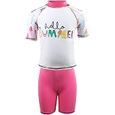 Julysand Toddler Girls Rash Guard Sets Summer Letter Ice Cream Print Swimsuit Short Sleeve Two Piece Swimwear