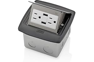 Leviton Pop-Up Floor Box with Dual USB Type A Receptacle, 15 Amp, PFUS1-0MB, Black