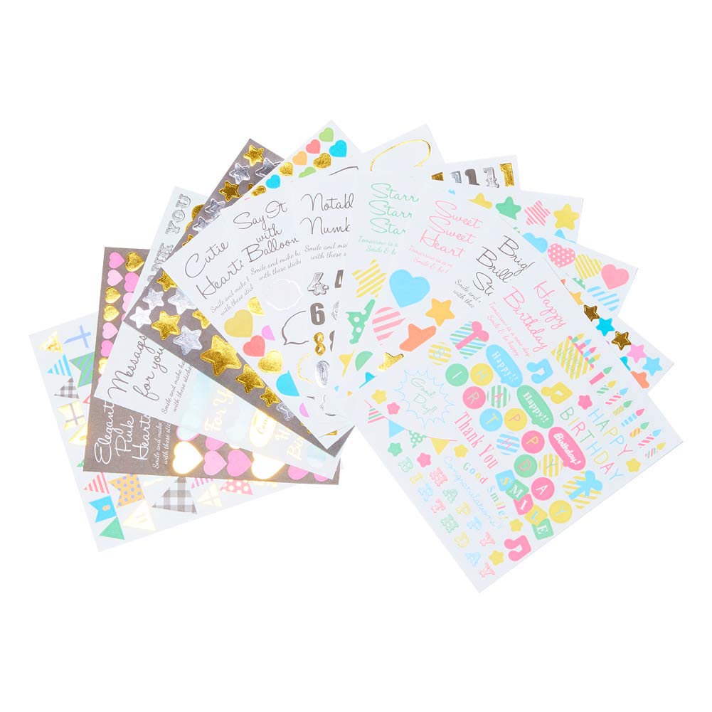 NBEADS 11 Sheets Scrapbook Stickers, Heart Star Stickers Assorted PVC Decorations Stickers for DIY Handmade Scrapbooking Arts DIY Crafts, 13.4x12.4cm