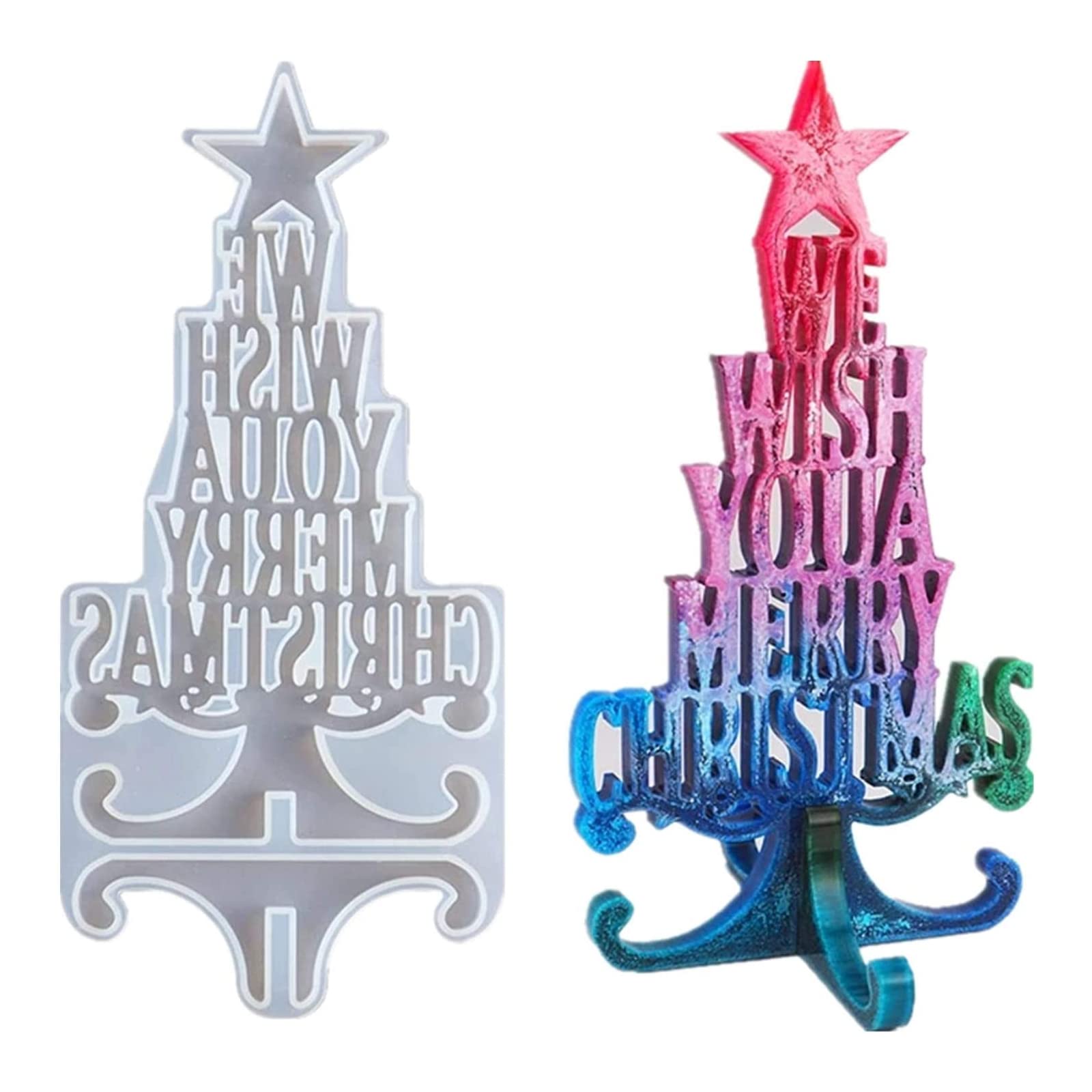 Christmas Resin Mold, We Wish You A Merry Christmas Silicone Mould Christmas Tree Letter Crystal Epoxy Resin Mold for Xmas Gift Home Decoration
