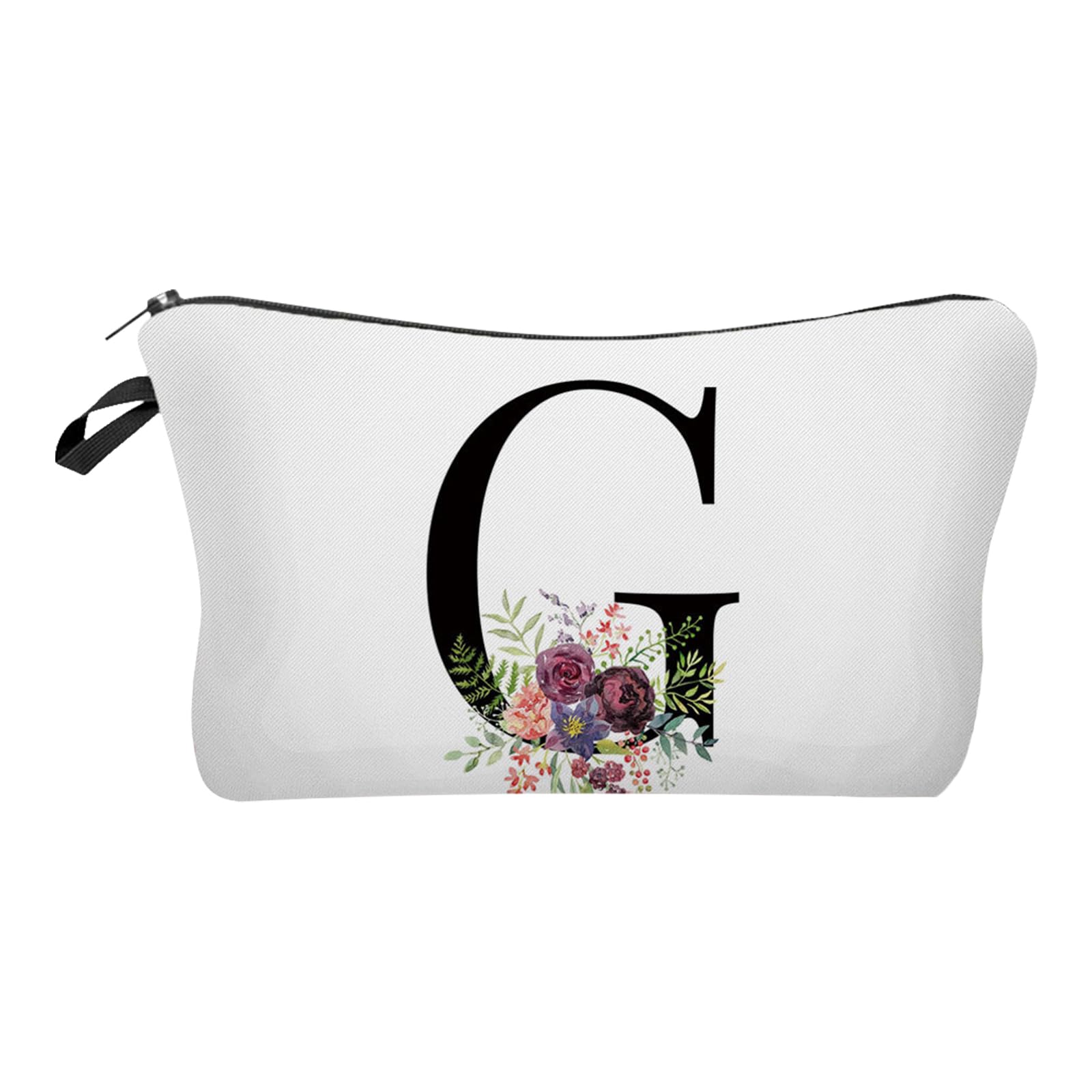 Personalized Alphabet Flower Print Cosmetic Bag,Waterproof Cosmetic Bag,Portable Travel Makeup Bag,Printed Storage BagBride Bridesmaid Cosmetic Pouch Gifts for Women Girls Best Friend,Mum,Sister (G) — image 1