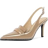 Esvowido Slingback Heels for Women Stilettos Beaded Pointed Toe Shoes Slip On Loafers Pumps High Heel Shoes for Women
