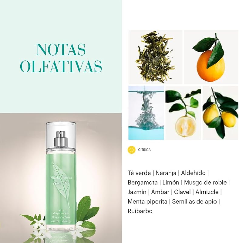 Elizabeth arden green tea fine fragrance mist, spray de fragrância corporal para mulheres, aroma fresco e frutado, 236 ml