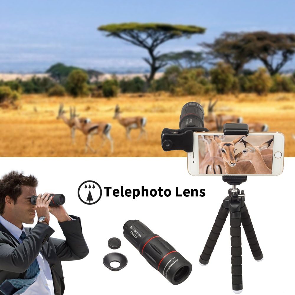 Apexel Phone Camera Lens Kit 18X Telephoto/Wide Angle&Macro Lens/Fisheye/Kaleidoscope Lens/Star Filter with Remote Shutter Tripod for iPhone Samsung and Most Smartphone - Image 5