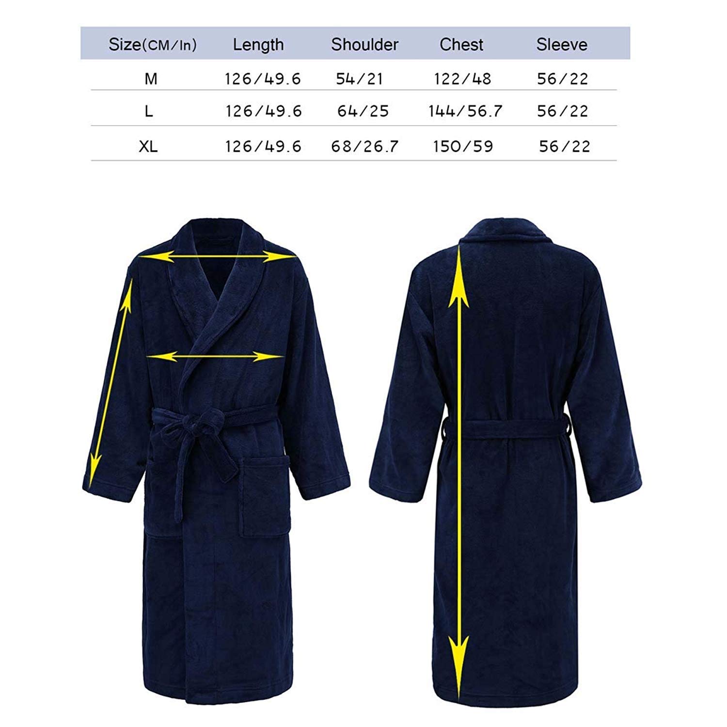 CaiDieNu Men\'s Dressing Gown Luxury Soft Bath Robe Microfiber Nightwear Knee Length Housecoat Loungewear