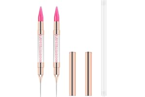 RIMOEV 2 Pcs Dual End Nail Rhinestone Picker Dotting Wax Pen, Wax Tip Rhinestone Pen Tool, Dual Tips Pick Up Applicator DIY Nail Dotting Pen for Gems, Crystals, Nail Accessories for Manicure (Pink)