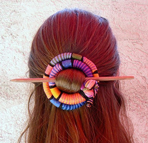 Thick hair barrette Ethnic slide for women Geometric bun holder Stick Fascinator Round Shawl brooch