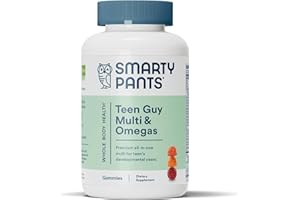 SmartyPants Teen Guy Formula, Daily Multivitamin Gummies: Vitamins C, B12, K, Zinc, & Biotin for Immune Support, Energy, Skin & Hair Support, Assorted Fruit Flavor, 120 Gummies (30 Day Supply)
