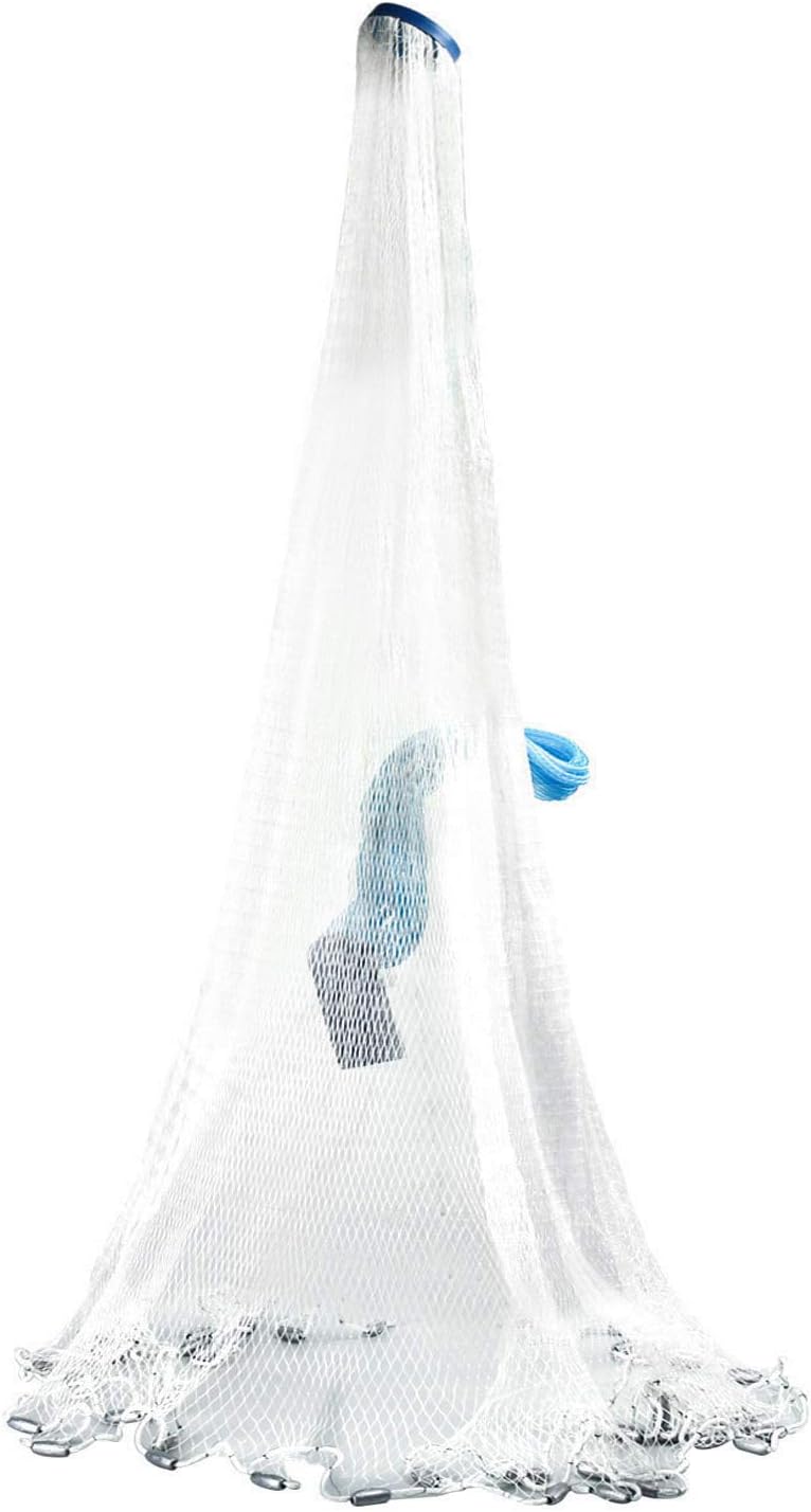 Yaegarden Fishing Throw Net Bait Trap Fish Cast Net Saltwater Fishing Cast Net White Fishing Net 4ft/6ft/8ft/10ft/12ft Radius with Real Lead Weight, Nylon Rope