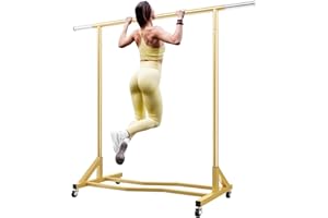 Raybee Clothes Rack 77" W Heavy Duty Clothing Rack Gold Clothing Rack with Wheels Clothes Racks for Hanging Clothes Heavy Duty Metal Rolling Garment Rack Industrial Clothing Rack 77''W×66''H×24''D