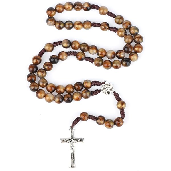 Cruz De Oración Para Hombres - Rosario De Acero Inoxidable De 5 Mm, Cadena De 32 Pulgadas