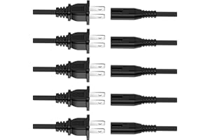 ECJTU AC Power Cord 3FT(5 Pack), 2 Prong TV Power Cord, Power Supply Cable Replacement for Xbox One S, Xbox One X, Xbox Series X, PS3, PS4, PS5, Compatible for Printer, Monitor, Sound Bar, Game Console